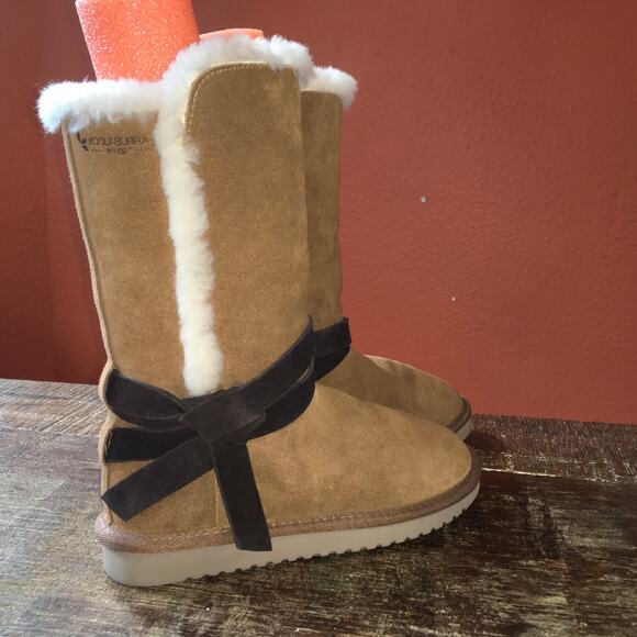 Koolaburra by UGG Rozalia Tall Fur Lined Boot Womens 8 Tie Shearling Suede Brown - Picture 10 of 11